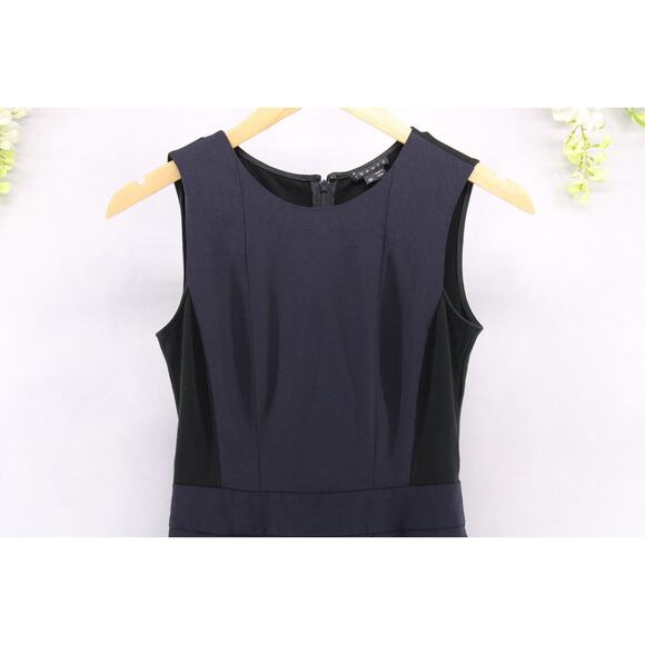 Theory Women's Wool Mini Dress Darua Tailor Sleeveless Navy/Black Size 00 - Picture 3 of 7
